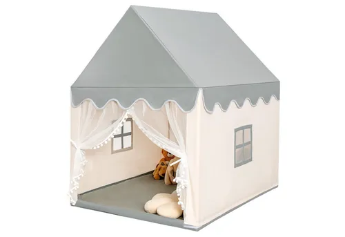 COSTWAY Kinderzelt 120x105x140 cm – Spielhaus mit Massivholzrahmen - Stabiles Kinderzelt mit solidem Holzrahmen und ungiftigem Oxfordstoff. Bietet einen großen Raum zum Spielen, Lesen und Entspannen – perfekt für kreative Abenteuer!