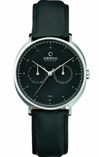OBAKU Uhr Multifunktionsuhr Herrenuhr Lederband schwarz V193GMCBRB NEU 25