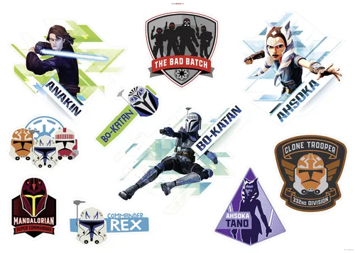 Komar Dekosticker Clone Wars Badges 100 x 70 cm - Wandaufkleber mit aufregenden Clone Wars Badges, ideal für Star Wars Fans und zur kreativen Gestaltung von Kinderzimmern.