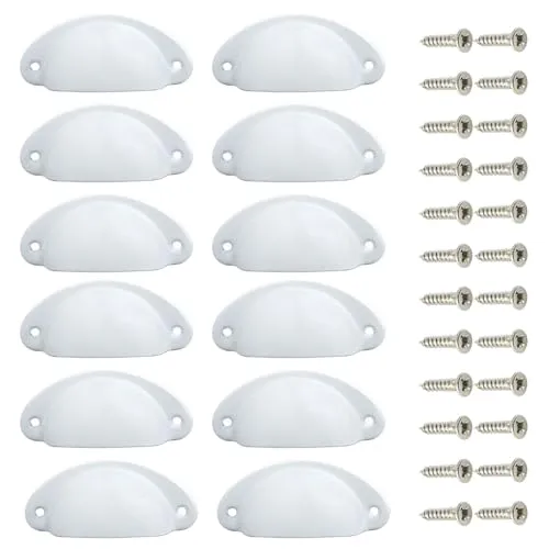 Yosawo 12 Stück Muschelgriff Schubladen Griffe Schrankknöpfe Retro Schranktürgriff für Möbel Halbmondsichel Knopf aus Metall (Weiß)