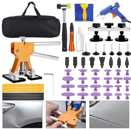 Birshe Ausbeulwerkzeug, Auto-Dellen-Reparaturset, Beulen Reparaturset Auto, Goldener Dellenheber, 100W Klebepistoleb, Reparaturset Dent Puller Kit für Große, Mittlere, Kleine und Tiefe Dellen