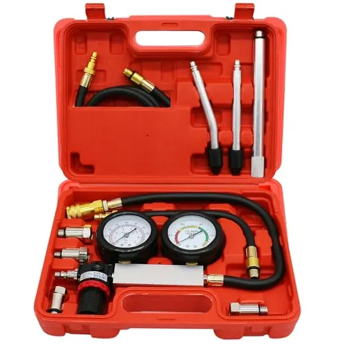 Motor Druckverlust Tester,Motorzylinder Dual Gauge Leck Down Tester Kit Diagnosewerkzeug für Druck Check Leck Rate Test mit Verlängerungsstab