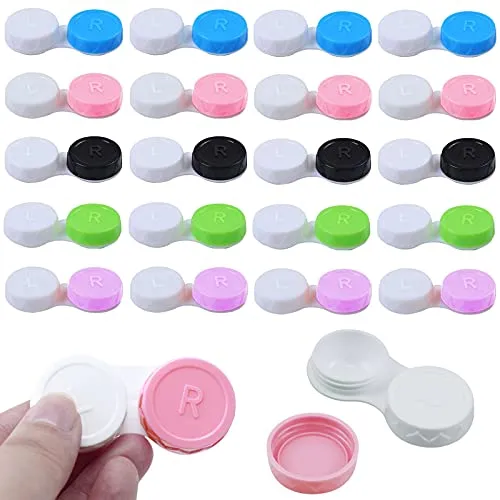 Jinlaili 20PCS Bunt Kontaktlinsenbehälter, Schutzhülle zu Kontaktlinsen und integriertem Spiegel, Kontaktlinsen, Brillenetui Tragbar, Reise Kontaktlinsen Set für Zuhause und Reisen