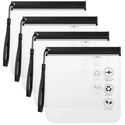 Tatxmalv 4 Stück Transparente Kulturtasche, 20 X 20 cm Flüssigkeitsbeutel Beutel, 1 Liter Flugzeug Reisezubehör Kulturbeutel, wasserdichte Kulturbeutel Kosmetiktasche, Handgepäck mit Griff