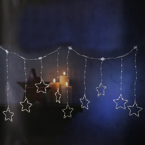 MARELIDA LED-Lichtervorhang Sterne - Weihnachtsbeleuchtung 120x60cm - Wetterfester LED Lichtervorhang mit 156 warmweißen LEDs und 9 leuchtenden Sternen, ideal für Innen und Außen. 8 verschiedene Leuchtfunktionen und praktische Zeitschaltuhr für stimmungsvolle Weihnachtsdekoration.
