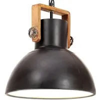 vidaXL Hängelampe im Industriestil 25 W Schwarz Rund 30 cm - Lampen im Industriestil, einzigartiges Design mit Eisenlampenschirm und Mangoholz-Stange, ideal für Wohnzimmer und Büro, schafft entspannende Atmosphäre.