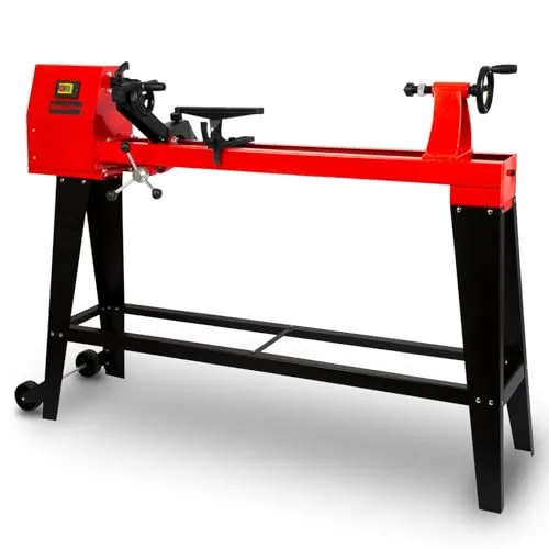 EBERTH Drechselbank 550 W für Holz mit stabilem Untergestell – 1000 mm Spitzenweite, Ø 350 mm Drechseldurchmesser, 4-stufiger Riemenantrieb, standfeste Holz-Drehbank