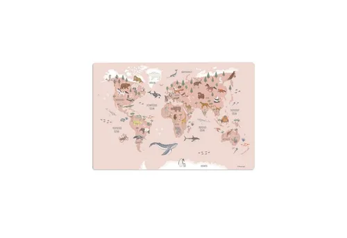 scriptum Schreibtischunterlage für Kinder – „Weltkarte Tiere rosa“ – 60 x 40 cm – aus Premium Vinyl, (1 tlg)
