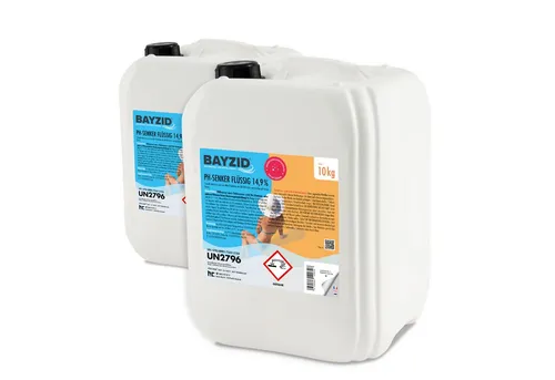 BAYZID pH Minus 10 kg - Flüssiger pH Senker - Effektiver pH Senker für Poolpflege (14,9%), ideal zur schnellen Senkung des pH Werts. Lagerstabil und hoch rein für optimale Wasserqualität.