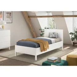 VIPACK EVA Einzelbett 90 x 200 cm - Stilvolles Jugendbett ohne Lattenrost, aus weiß lackiertem MDF und massiver Kiefer, ideal für Kinderzimmer. Pflegeleicht mit stabiler Verarbeitung und komfortablem Einstieg.
