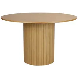 Möbilia Tisch 120x120 cm | runde Tischplatte - Esstisch mit runder Tischplatte in Eichenfarbe, ideal für bis zu vier Personen. Robuste Melaminoberfläche und stabiler Sockel in Lamellenoptik vereinen modernes Design und Funktionalität.