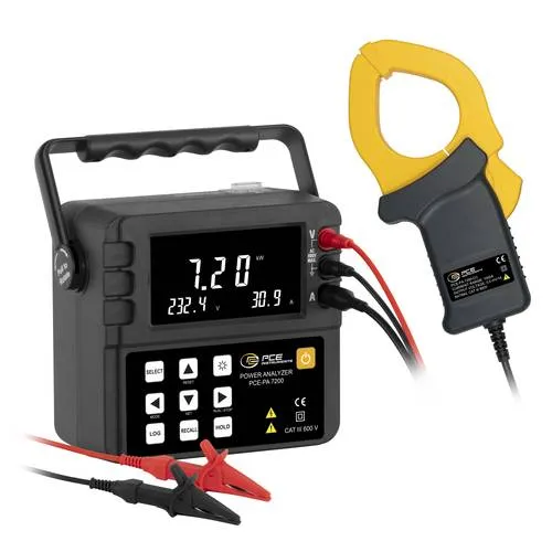 PCE Instruments PCE-PA 7200 Netz-Analysegerät - 3-phasiges Leistungsmessgerät mit Loggerfunktion für präzise Erfassung elektrischer Parameter und Kostenüberwachung, ideal für professionelle Anwendungen.