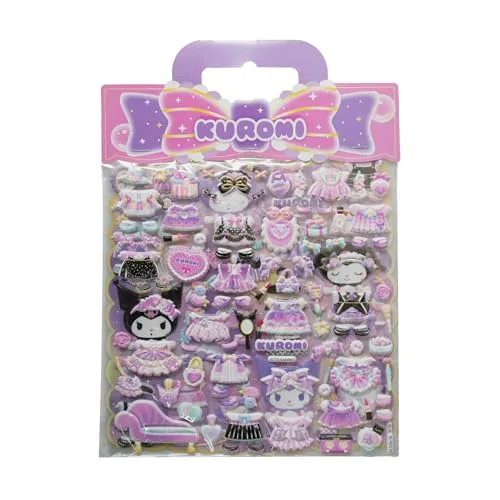 Comansi Kuromi Puffy Sticker Set – Hello Kitty und Friends - Entdecken Sie die süßen Kuromi-Prägesticker im Set mit 10 Designs! Perfekt zum Individualisieren von Notizbüchern und Geschenken. Machen Sie Ihre Kreativität lebendig!