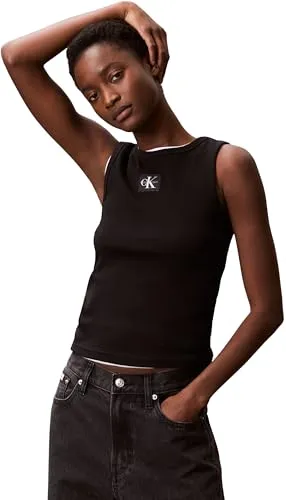 Calvin Klein Jeans Tanktop A - WVN LBL 2X2 CTTN - Tanktops für Damen, elastisches und bequemes Design mit Rundhalsausschnitt, ideal für vielseitige Outfits von Freizeit bis Sommerpartys.