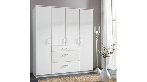 Wimex Kleiderschrank Click ohne Spiegel - 180 cm in Weiß - Kleiderschränke mit 4 Türen, 4 Einlegeböden und 2 Kleiderstangen, ideal für optimalen Stauraum. Hergestellt in Deutschland, pflegeleicht und funktional.