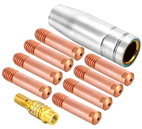 Mecmbj Schweiß Zubehör Set, Verschleissteile Set 1 Gasdüse Konischb 10 Stromdüse M6 1,0 mm 1 Düsestock passend MIG Welder Verbrauchsmaterial Zubehör für AK15 Torch Gun Schweißgerät - 12 Stücke