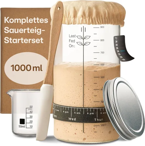 Sauerteig Starter Set Glas 1000ml – Perfekt zum Brotbacken