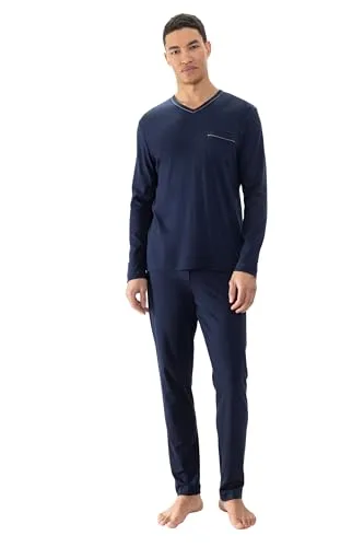 Mey Herren Schlafanzug Pure Night Yacht Blue XXL - 2-teiliger Pyjama mit V-Ausschnitt für eleganten Komfort. Zeitloses unifarbenes Design und praktische Brusttasche sorgen für stilvolle Nächte. Der Komfortbund garantiert angenehmes Tragegefühl und erholsame Stunden.