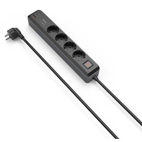 Steckdosenleiste 00223189 - 4-fach mit 65W USB-C PD, praktischer Schalter und 1,4 m Kabellänge in Schwarz Grau für flexibles Laden