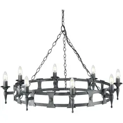 Saxon Kronleuchter mit 8 Lichtern, Schwarz/Silberpatina in schwarz von Elstead Lighting