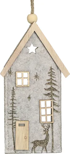 Filz-Häuschen Weihnachtsdekoration mit Hirschmotiv und Holzdetails, 6 Stück