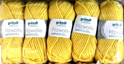  Filzwolle uni Gründl 5x50g Fb.60 gelb strickfilzen Puschen kg/48€