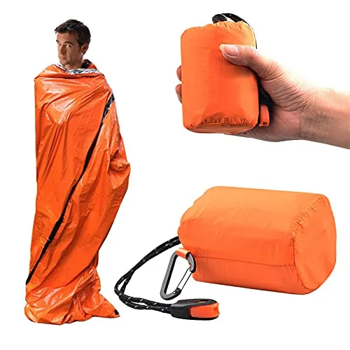 YUTOU Notfall Überleben Schlafsack, Ultraleicht Hitzeabweisend Kälteschutz Rettungszelt, Wasserdicht Notfalldecke, Survival Biwaksack, mit Überlebenspfeife und Kletterschnalle für Outdoor