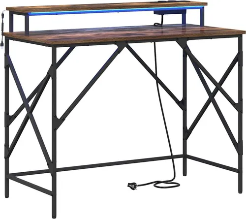 vidaXL Schreibtisch Räuchereiche 100 x 50 x 86.5 cm - Kinderschreibtisch mit Stauraum und integrierter mehrfarbiger LED-Beleuchtung, perfekt für ein stilvolles und funktionales Home Office oder Studienraum.