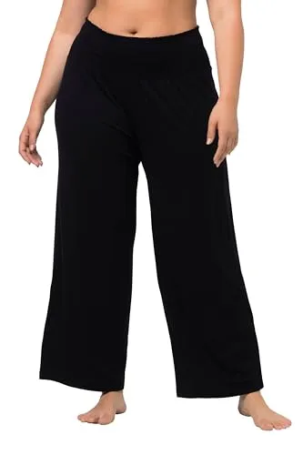 Ulla Popken Damen Marlenehose Schlupfhose Schwarz 36W/32L - Damen-Hosen mit weitem, geradem Bein und breitem Elastikbund, aus elastischem Viskosejersey für perfekten Tragekomfort.