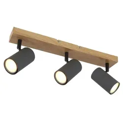 GLOBO Deckenleuchte ROBBY 3er Strahler - Holzoptik Braun/Grau - Moderne 3er Deckenlampe in Holzoptik, verstellbar, ideal für Wohnräume. Leuchtmittel austauschbar (GU10, max. 35 Watt), schafft gemütliche Lichtakzente.