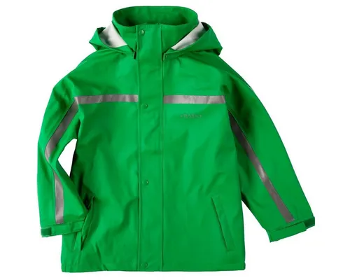 BMS Buddeljacke, grüne Regenjacke für Kinder mit abnehmbarer Kapuze, Größe 68 - Funktionsjacken: 100% wasserdicht, ideal für Kindergarten und Spiel im Freien, mit reflektierenden Streifen für Sicherheit und angenehm weichem Innenmaterial.