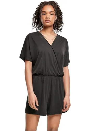 Urban Classics Ladies Short Modal Jumpsuit Black 5XL - Jumpsuits für Damen, lässiger Einteiler aus Modal Jersey mit elastischem Bund und praktischen Taschen für jeden Anlass.