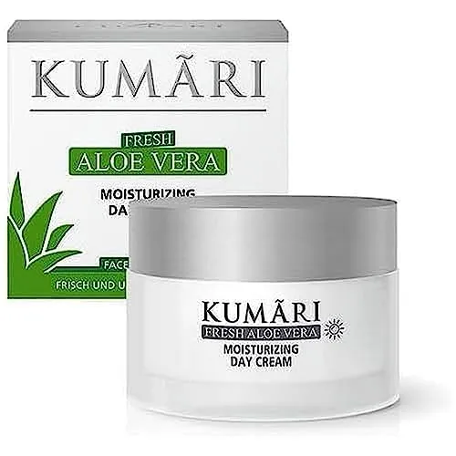 KUMARI Moisturizing Day Cream – 76% BIO Aloe Vera für intensive Feuchtigkeit - Tagespflege mit 76% unverdünntem BIO Aloe Vera Pflanzensaft, der tief in die Haut eindringt und Fältchen glättet. Vegan und ohne bedenkliche Inhaltsstoffe für einen strahlenden Teint.