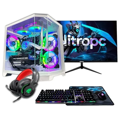 NitroPC - Pack Gold Plus | Komplettes Gaming-PC-Set (Intel Core i5 14400F 4/8 4,7 GHz, RX 6600 8GB, RAM 16GB, M.2 1TB, Windows 11, RGB | WLAN, 24
