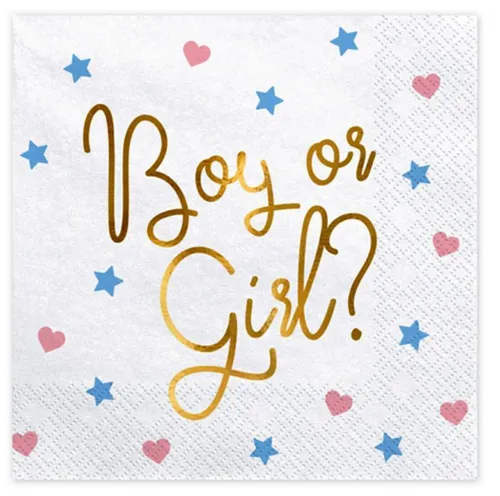 Servietten Boy or Girl ? mit Herzen und Sternen 20 Stück 3 lagig
