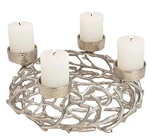 itsisa Grosser Adventskranz D: 38 cm aus Metall Alu Silberne Zweige