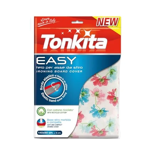 Tonkita | Easy Bügelbrettbezug 140 x 50 cm, Bügelbrettbezug aus recycelter Baumwolle und Schaumstoff, mit elastischem Rand, für Bügelbretter bis 132 x 42 cm, weich und praktisch – Made in Italy