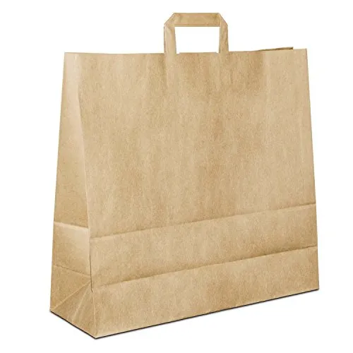 Papiertüten Braun mit Flach-Henkel I 150 Stk. 45+16x48cm I Papiertragetasche für Einzelhandel, Hochzeit, Geburtstag, TO-GO I Geschenktüten aus Kraftpapier I HUTNER