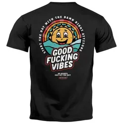 Neverless Print-Shirt Backprint TShirt Herren Good Vibes Schriftzug Sommer Sonne Retro mit Print schwarz S