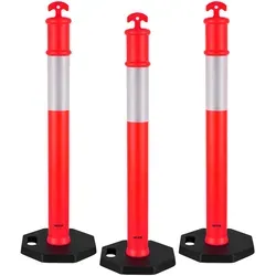 VEVOR Verkehrsleitpfosten Leitpfosten (114 cm) mit beschwertem Sockel & Reflektorstreifen, robuste Leitpfosten für Baustellen, Parkplätze, Absperrpfosten zur Steuerung von Menschenmengen, rot