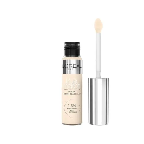 L'Oréal Paris Concealer für ein natürliches Strahlen, Feuchtigkeitsspendend und aufpolsternd, Gesichts Make-Up mit Hyaluronsäure und Koffein, True Match Radiant Serum Concealer 1N, 11 ml