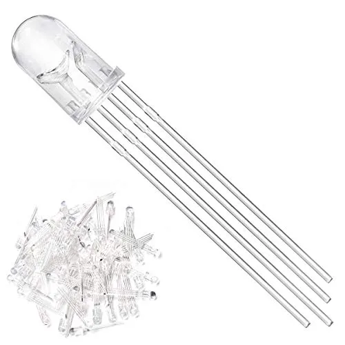 Youmile 100 Stück 5mm LED Leuchtdiode Gemeinsame Kathode 4 Pin RGB Dreifarbig (Rot/Grün/Blau) Klare transparente runde LED-Lampen Buld für Arduino, PCB