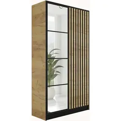Kier Furniture Kleiderschrank in Honigeiche - Schlafzimmer Kleiderschrank mit elegantem 'Push To Open'-System für grifffreie Bedienung, ideal für platzsparende Flure. Maße: 105x205x39 cm.