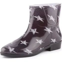 Ladeheid Damen Kurze Gummistiefel Stiefeletten bunt wasserfest - Schwarz/Weiße Sterne 40 EU - Robuste und elastische Gummistiefel für Damen, die Komfort und Stil vereinen. Ideal für regnerische Tage mit rutschfester Sohle und leicht zu reinigender Oberfläche.