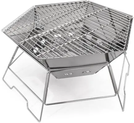 Origin Outdoors Hexagon Grill und Feuerschale, 40x45cm - Holzkohlegrill mit großer Grillfläche, kompakt und faltbar für einfachen Transport. Ideal für Grillabende und gemütliche Feuerstellen im Freien.