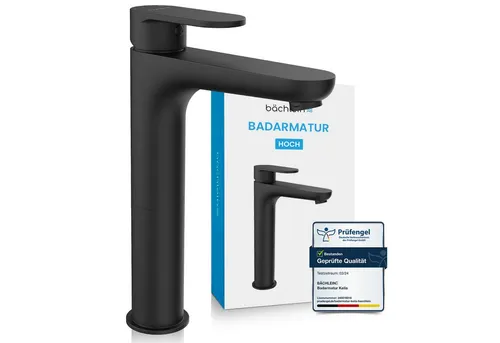 Bächlein Badarmatur Keila - Hochwertig & Minimalistisch für Aufsatzwaschbecken - Armaturen mit geprüftem Komplettset inklusive DVGW-geprüften Schläuchen und innovativem Perlator für optimale Strahlqualität und niedrigen Geräuschpegel.
