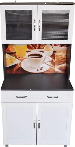 HTI-Living Hochschrank Küchenbuffet Grau/Weiß Blanca Bistro