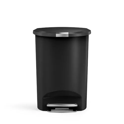 Simplehuman Mülleimer CW1355, 50 Liter, schwarz - Küchenabfalleimer mit patentierter lid shox-Technologie für leises Schließen und robuster Trittfunktion für müheloses Entsorgen.