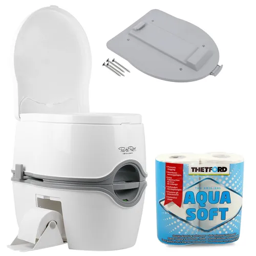 Porta Potti Excellence Campingtoilette mit Befestigungskit - Praktische Campingtoilette mit 21 Ltr Tankinhalt und Kolbenpumpenspülung, ideal für Wohnmobile und Campingausflüge. Inklusive Befestigungskit für sicheren Halt.