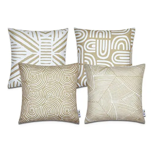 Paco Home Kissen Kissenbezug Sofakissen Bezug Kissenhülle Dekokissen Zierkissen Couchkissen Modern Geometrische Muster, Farbe:Beige, Sets:4pcs-Set